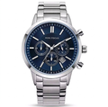 Mini Focus Men's Luxury Blue Dial Watch - Silver Stainless Steel Chronograph with Date Display