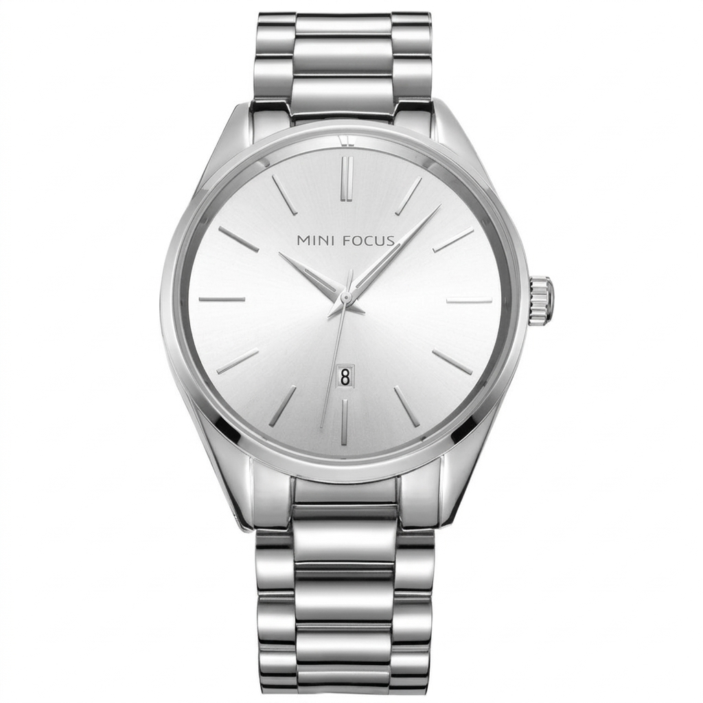 Mini Focus Men's Classic Silver Watch - Minimalist Stainless Steel Wristwatch with Date Display