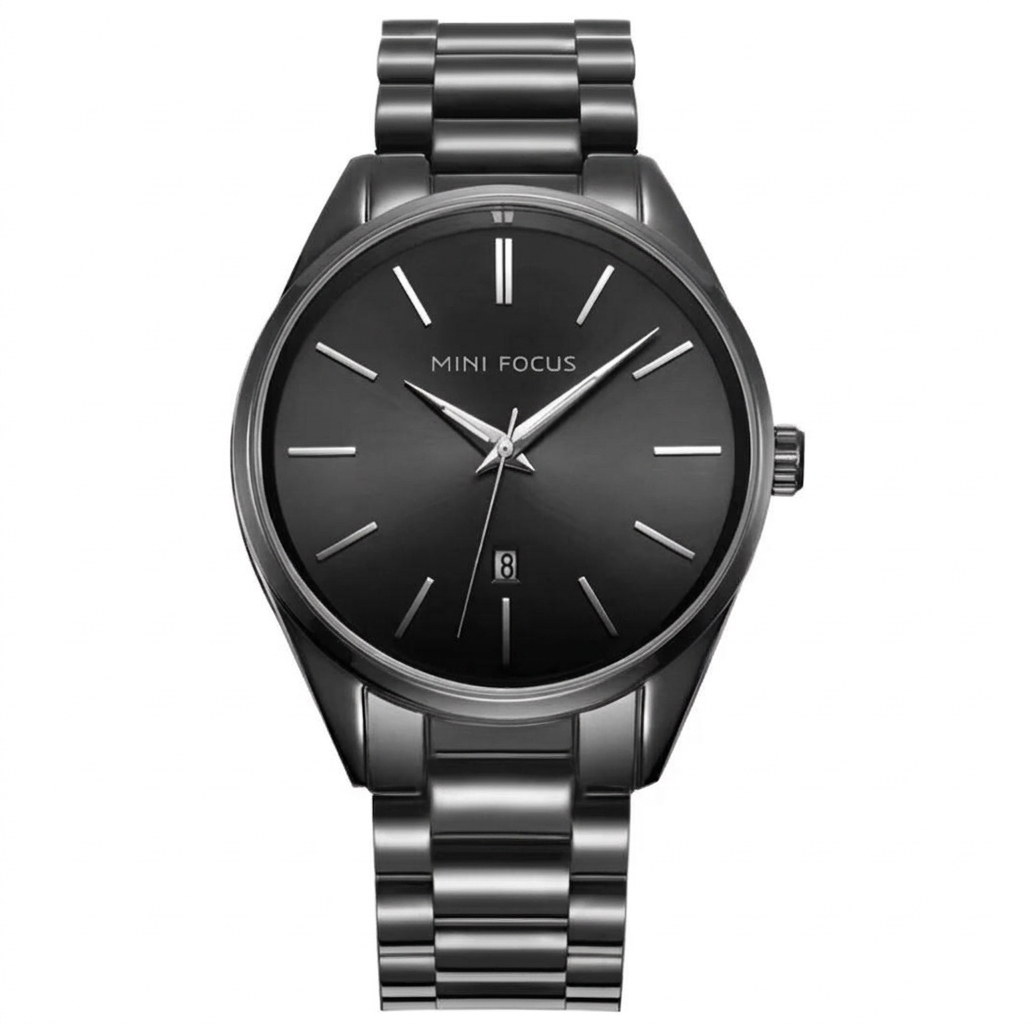 Mini Focus Men's Classic Gunmetal Watch - Minimalist Stainless Steel Wristwatch with Date Display
