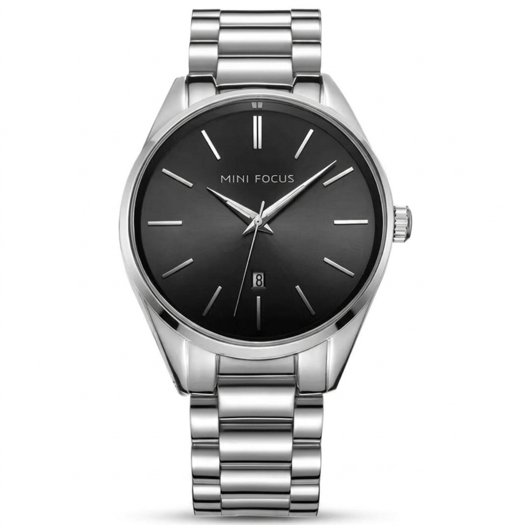 Mini Focus Men's Classic Silver Watch - Minimalist Stainless Steel Wristwatch with Black Dial & Date