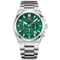 Mini Focus Men's Luxury Emerald Green Watch - Silver Stainless Steel Chronograph with Integrated Bracelet