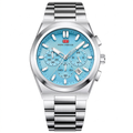 Mini Focus Men's Luxury Sky Blue Watch - Silver Stainless Steel Chronograph