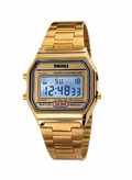 SKMEI Classic Gold Digital Watch for Men - Waterproof Retro Stainless Steel Wristwatch with Blue Backlight