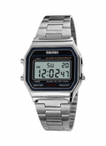 SKMEI Classic Silver Digital Watch - Retro Stainless Steel Men's Wristwatch (Waterproof)