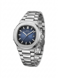 IBSO Men's Luxury Blue Dial Watch - Silver Stainless Steel Nautilus Style