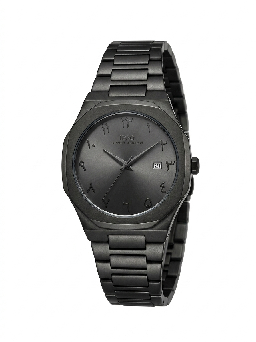 IBSO Luxury Black Watch with Arabic Numerals - Minimalist Stainless Steel Wristwatch for Men