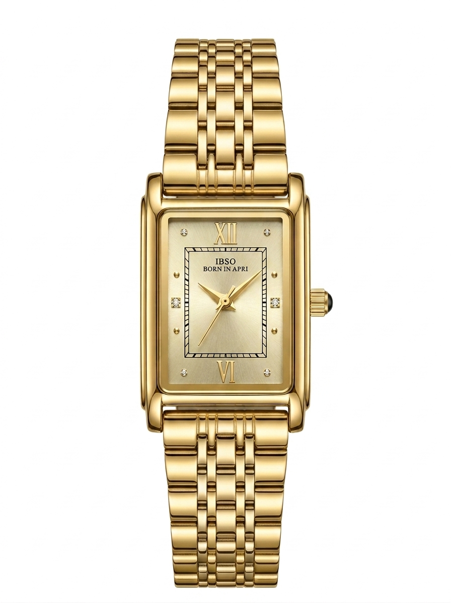 Modern Luxury: IBSO Elegant Tank-Style Gold Watch for Women