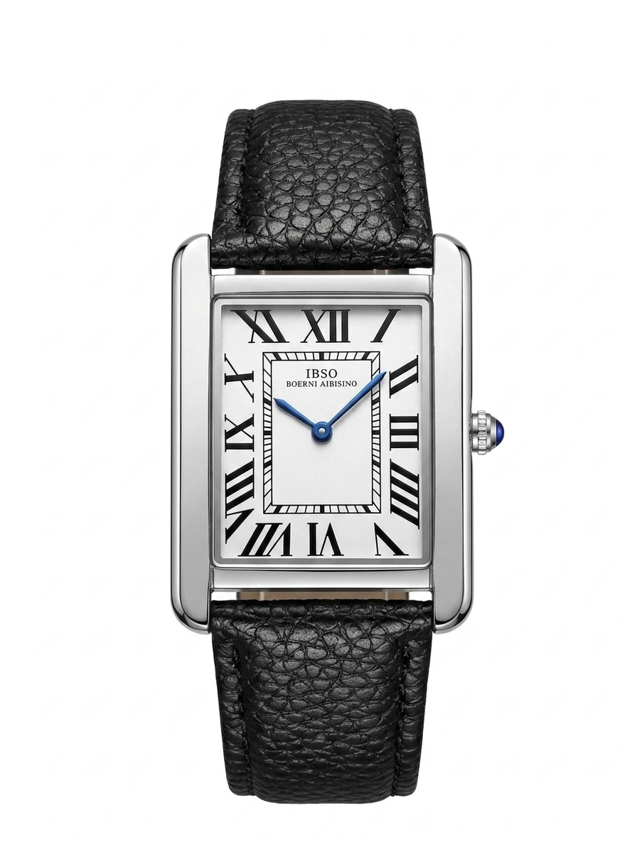 IBSO Luxury Rectangular Quartz Watch - Classic Black Leather Strap