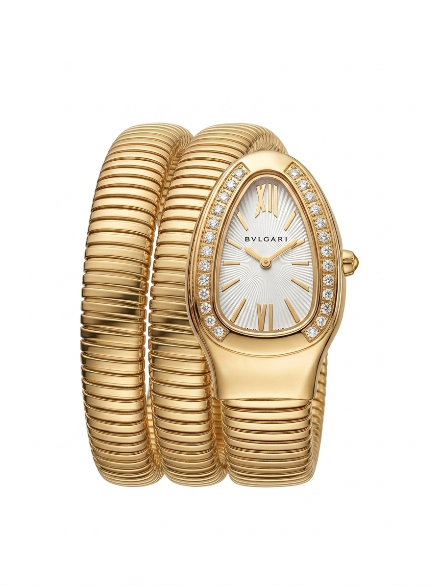 Luxury Bvlgari-Style Serpenti Tubogas Watch – Rose Gold & Diamonds