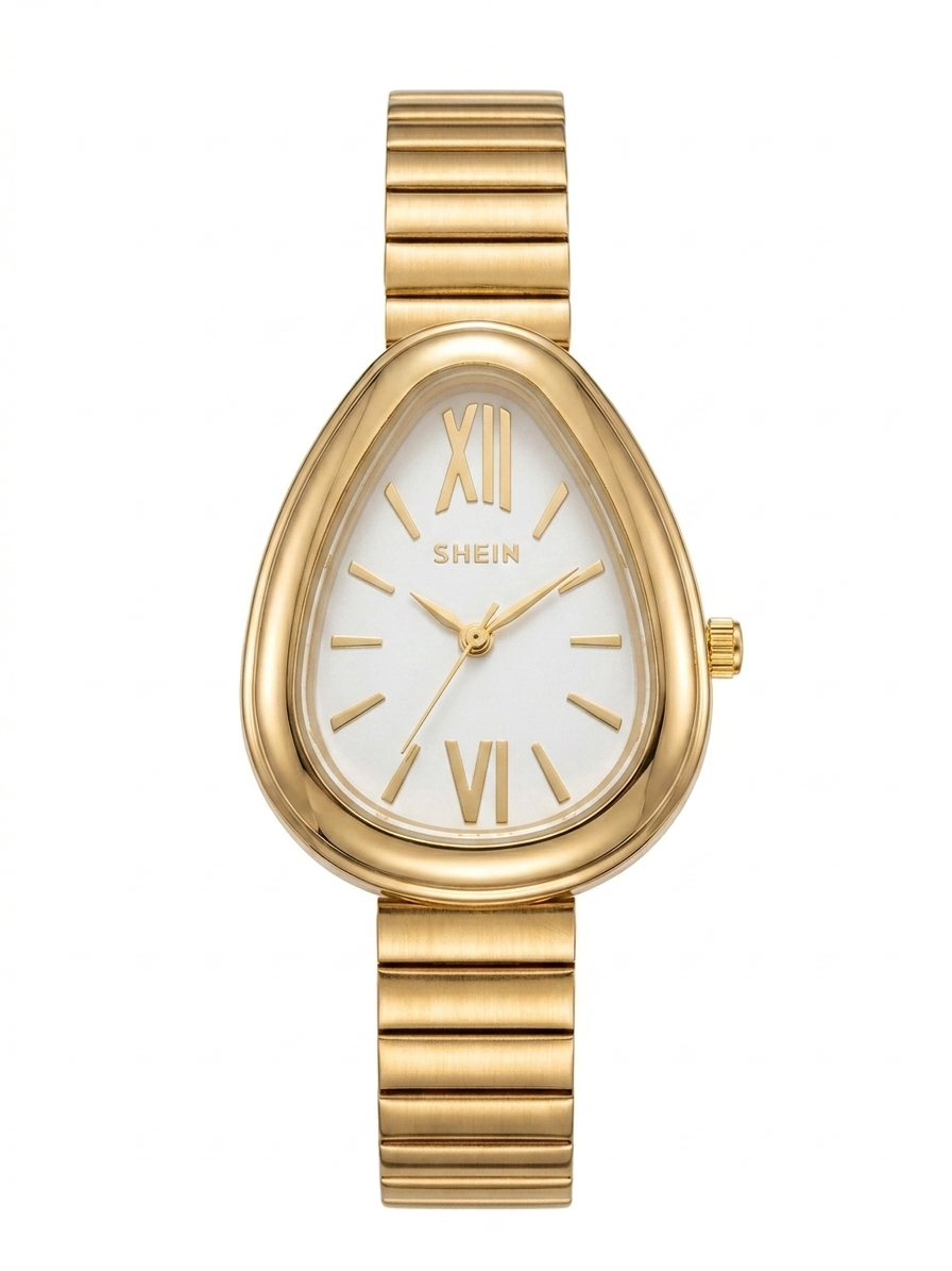 Luxury Snake-Style Teardrop Gold Watch with White Minimalist Dial