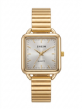 Classic Square Gold-Tone Quartz Watch with Sunray Silver Dial