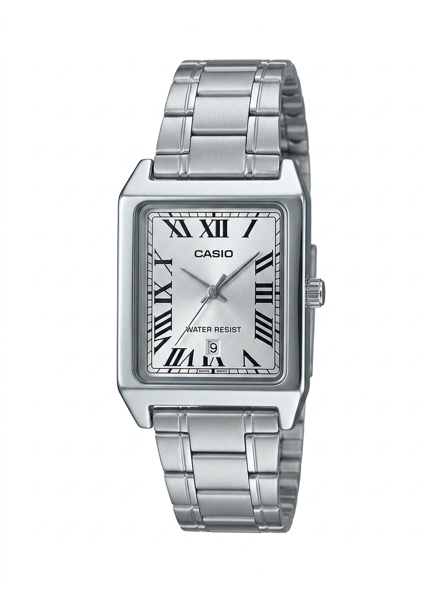 Casio LTP-V007D-7B Classic Rectangular Roman Numeral Watch - Silver Steel