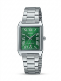 Casio LTP-V007D-3B Retro Rectangular Watch - Emerald Green Dial & Silver Steel