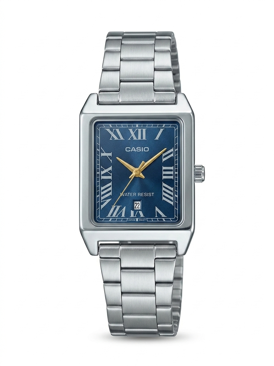 Casio LTP-V007D-2B Vintage Rectangular Watch - Deep Blue Dial & Silver Steel