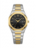 Bestwin Luxury Octagonal Quartz Watch - Two-Tone Gold & Silver with Black Dial