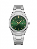 Bestwin Luxury Octagonal Watch - Sunray Emerald Green Dial & Silver Steel