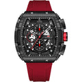 Mini Focus Men's Quartz Watch - Luxury Tonneau Design with Red Silicone Strap & Chronograph