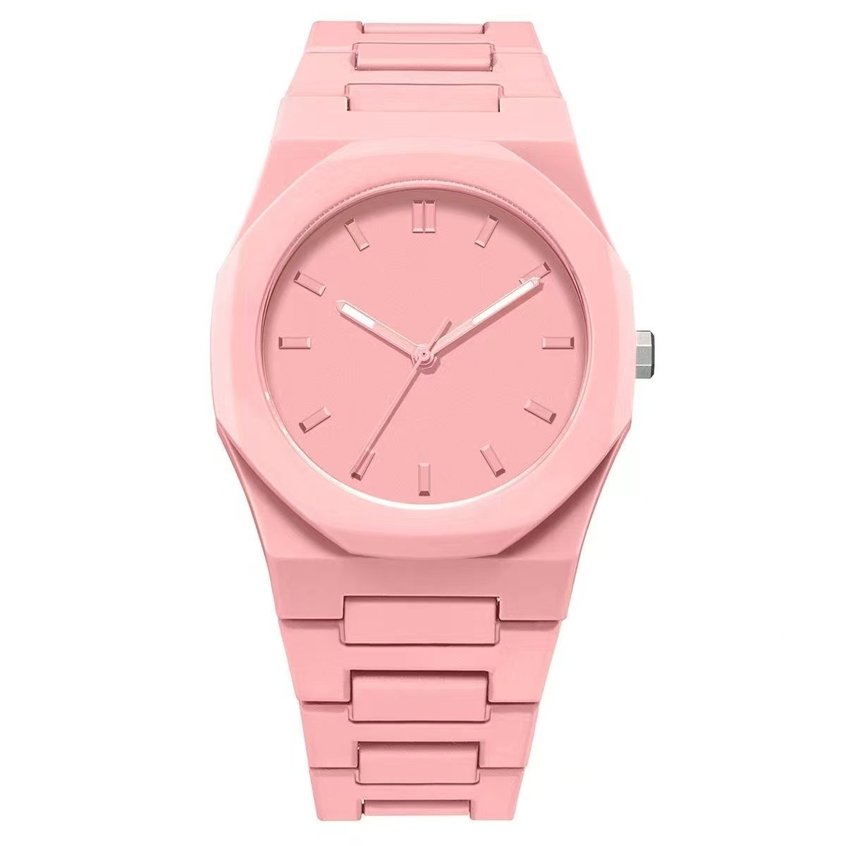 Modern Monochrome Matte Pink Watch - Sleek Octagonal Sport Design for Women