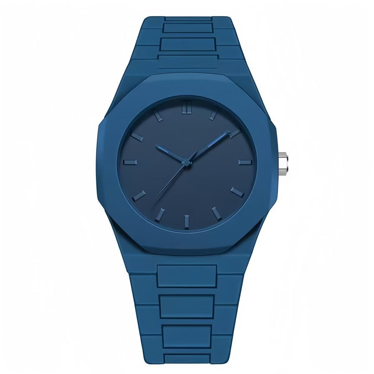 Modern Monochrome Matte Blue Watch - Octagonal Sport Design for Men & Women