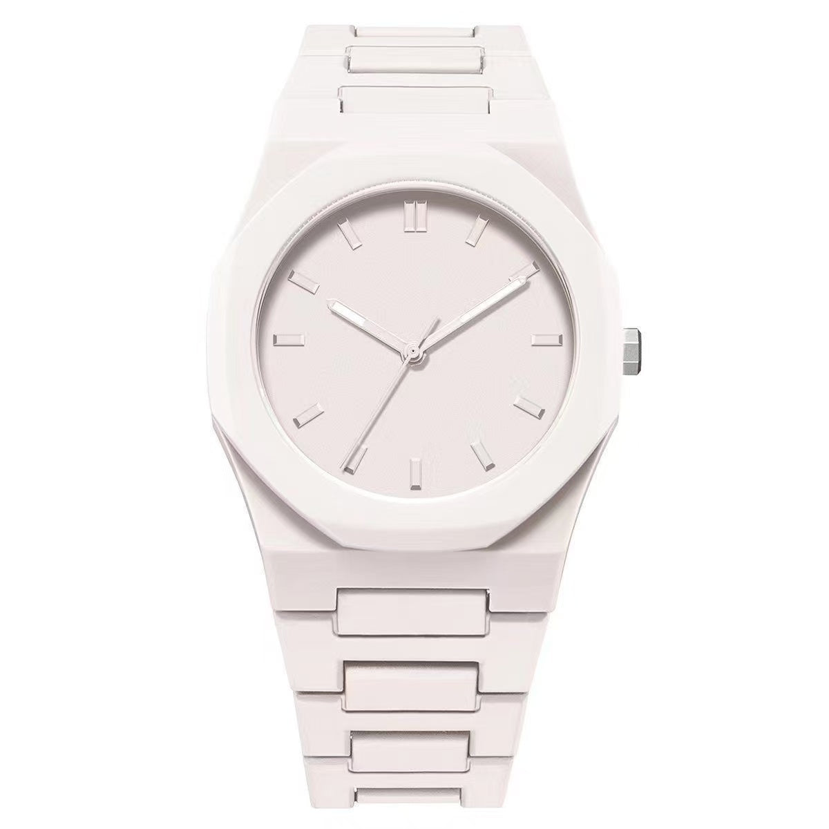 Minimalist Matte White Monochrome Watch - Sleek Octagonal Design for Men & Women
