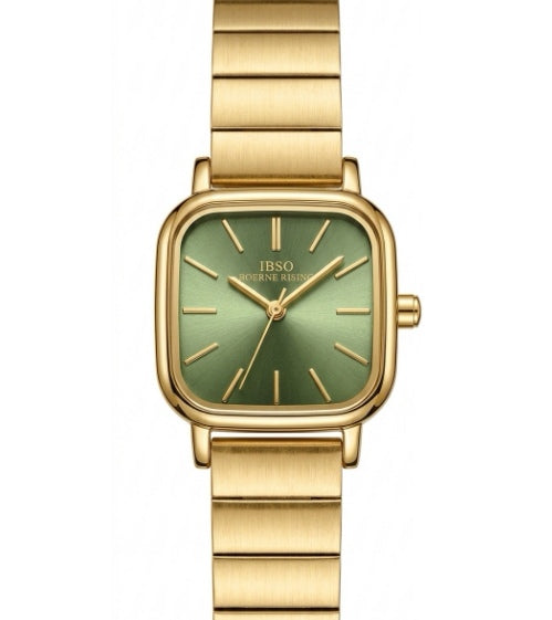 IBSO Vintage Square Gold Watch with Emerald Green Dial