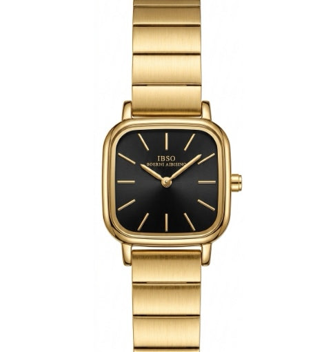IBSO Vintage Square Gold Watch - Elegant Black Dial for Women