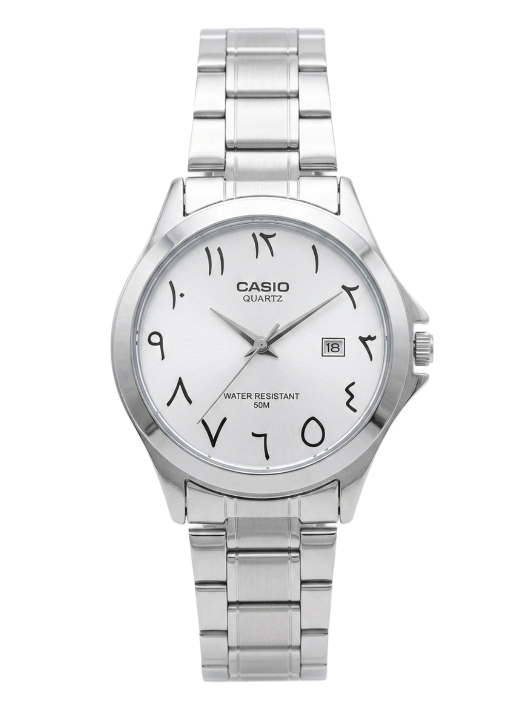 Casio Enticer Silver Watch – Classic White Dial with Arabic Numerals
