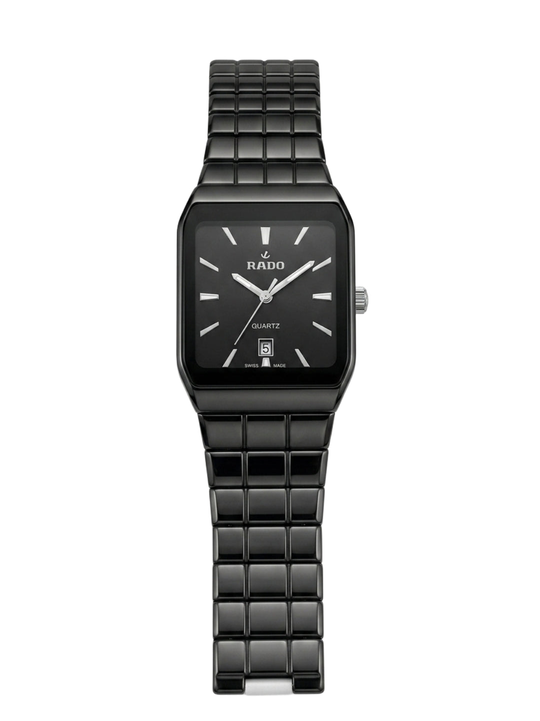 Rado Integral Black Ceramic Watch – Sleek Square Dial with Silver Accents