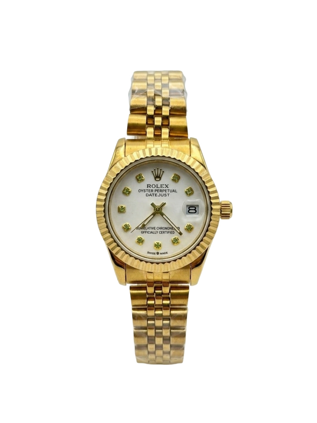 Rolex Lady-Datejust Full Gold - White Dial with Emerald Green Markers