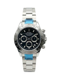Luxury Silver Stainless Steel Chronograph Watch with Black Racing Dial