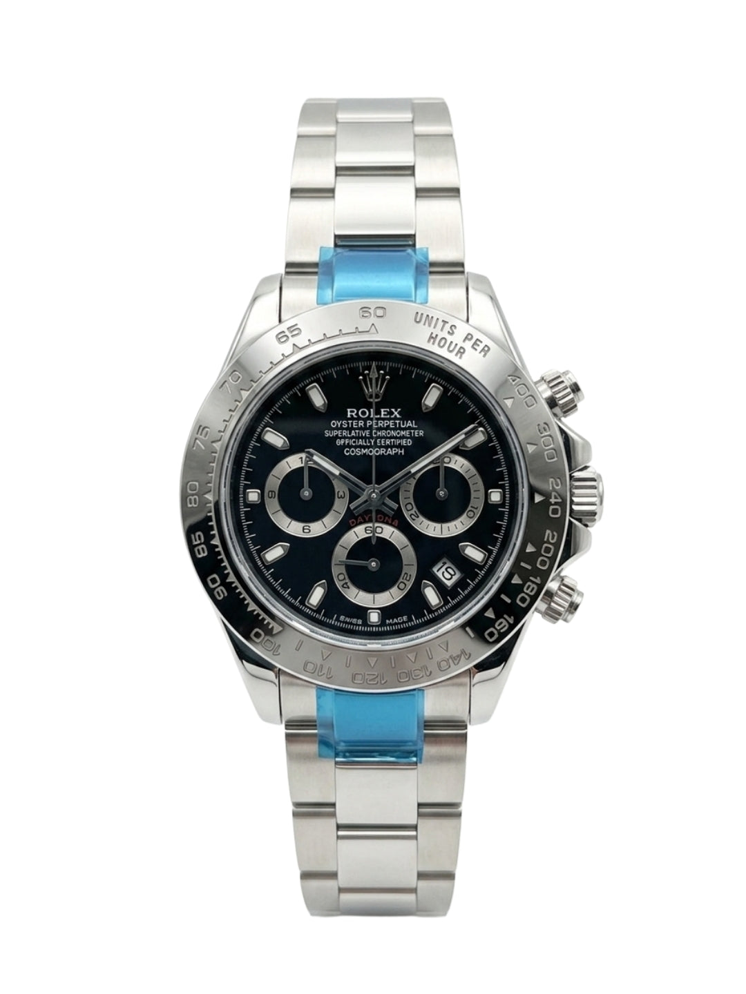 Luxury Silver Stainless Steel Chronograph Watch with Black Racing Dial