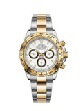 Luxury Two-Tone Gold & Silver Chronograph Watch with White Racing Dial