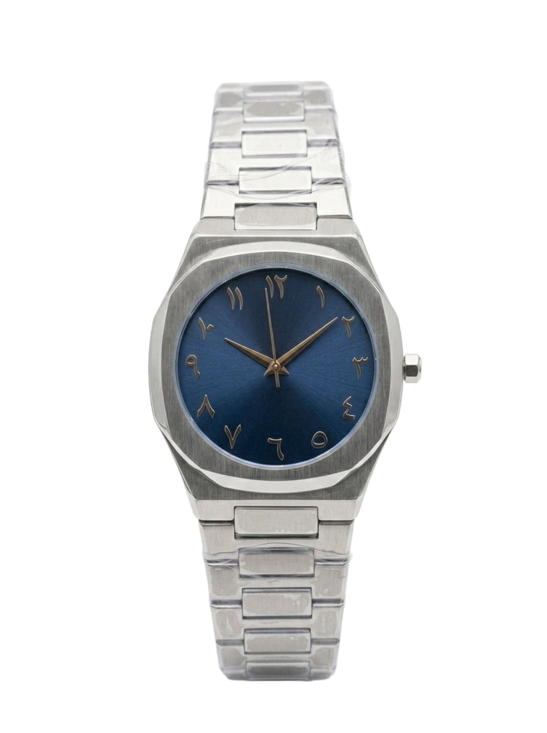 Bestwin Luxury Arabic Dial Watch - Sunray Blue Face & Silver Integrated Steel