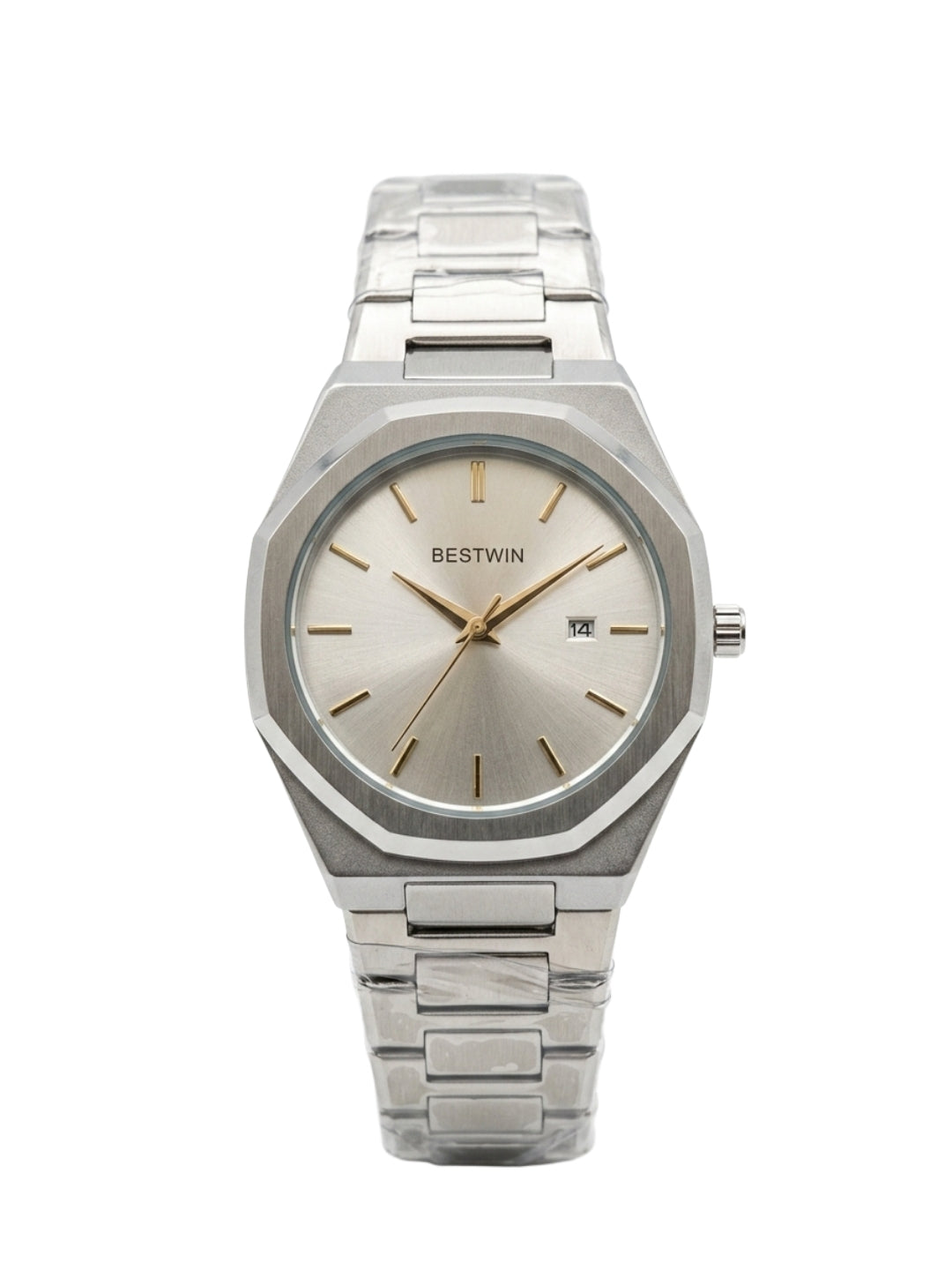 Bestwin Luxury Octagonal Watch - Sunray Silver Dial & Full Steel Bracelet