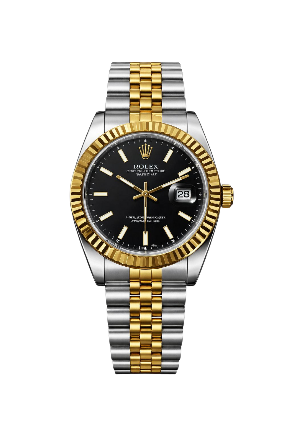 Rolex Oyster Datejust Glassy Back Gold/Silver Black Dial Men
